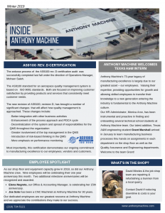 Anthony Machines 1st quarter 2019 precision machining newsletter